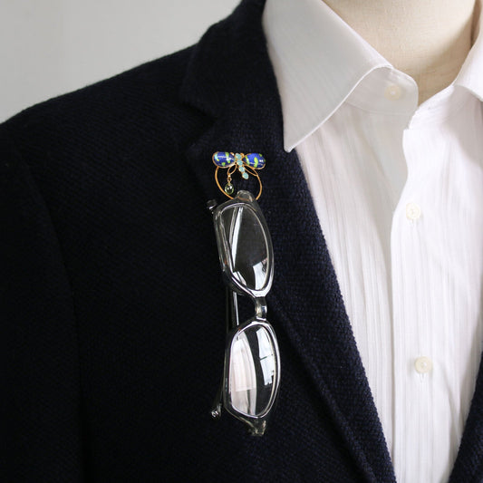 Eyeglasse Holder Pin Brooch Dragonfly Blue Peridot TAMARUSAN