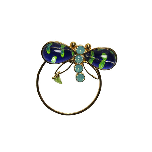 Eyeglasse Holder Pin Brooch Dragonfly Blue Peridot TAMARUSAN