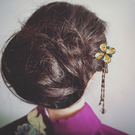 Changeable Ornament Hairpin Flower Vine Kanzashi Yellow Gold TAMARUSAN