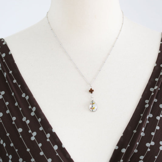 Necklace Hematite Cross Pearl White TAMARUSAN