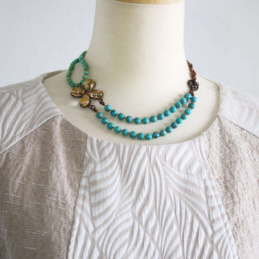 Asymmetry Choker Flower Turquoise Green TAMARUSAN