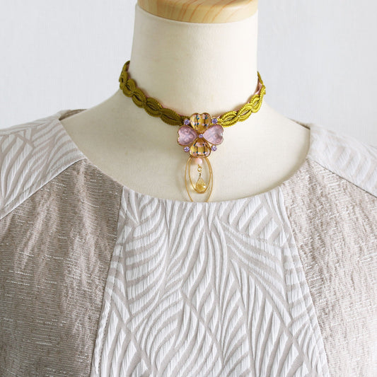 Green Ribbon Choker Four Leaf Clover TAMARUSAN