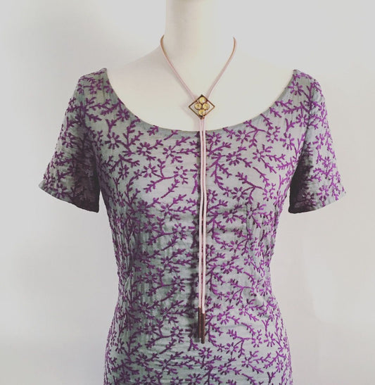 Silk Braid Bolo Tie Pink Cord Vine Gold TAMARUSAN