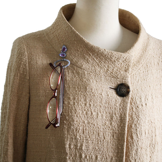 Eyeglass Holder Brooch Purple Blue Lace TAMARUSAN