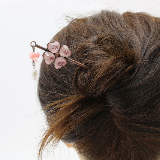 Stick Hairpin Plum Pink Coral Flower TAMARUSAN