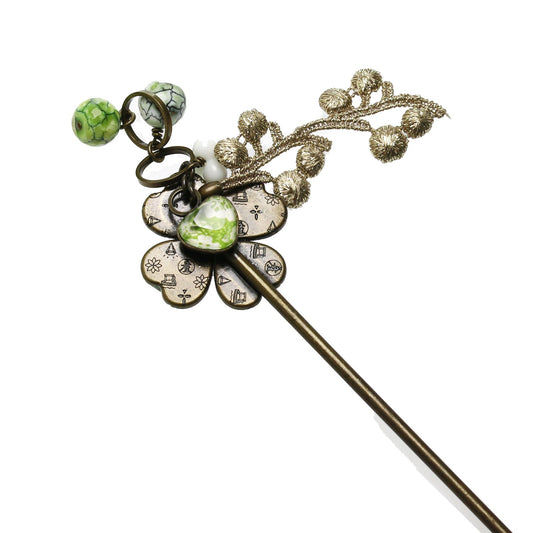 Stick Hairpin Four-Leaf Clover Green TAMARUSAN