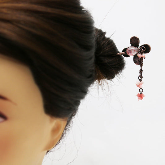 Stick Hairpin Plum Pink Flower Coral TAMARUSAN