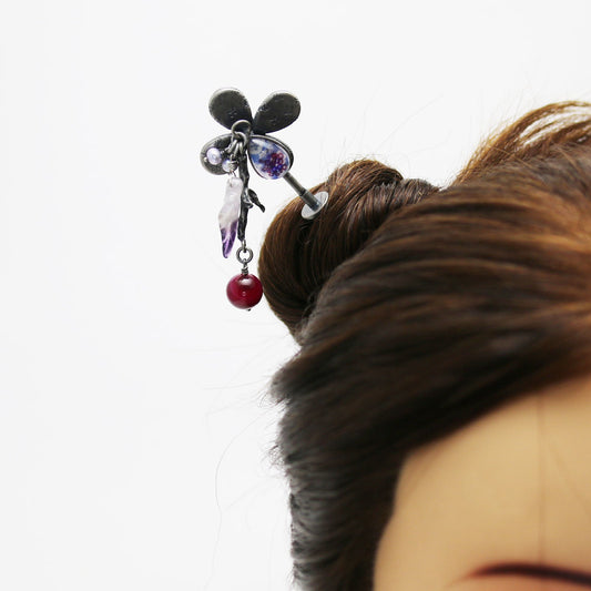 Changeable Ornament Hairpin Flower Purple TAMARUSAN