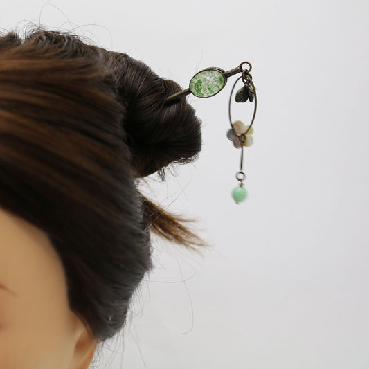 Stick Hairpin Plum Green Jade TAMARUSAN