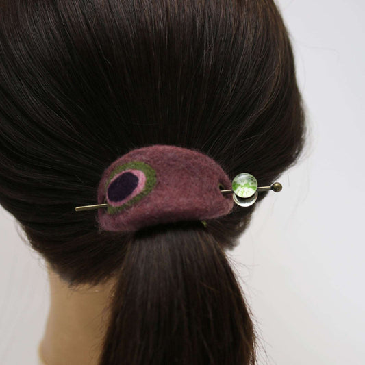 Hairpin Barrette Felt Plum Resin Green TAMARUSAN