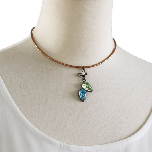 Leather Choker Plum Blue Green TAMARUSAN