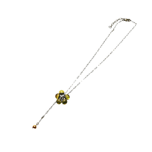 Necklace Freshwater Pearl Plum Green Flower TAMARUSAN