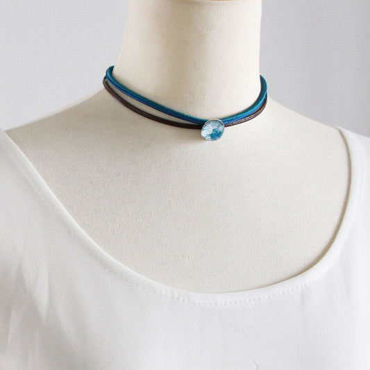 Choker Blue Plum Leather Silk Braid TAMARUSAN
