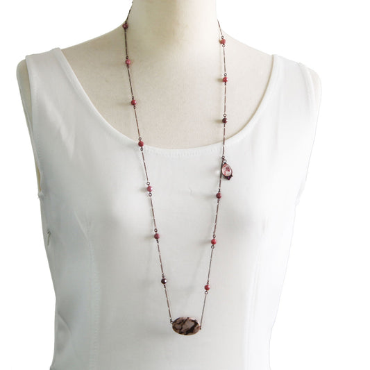 Long Necklace Pink Plum Women TAMARUSAN