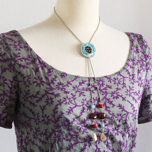 Chain Bolo Tie Amazonite Coral (Dye) Hessonite Garnet Blue TAMARUSAN