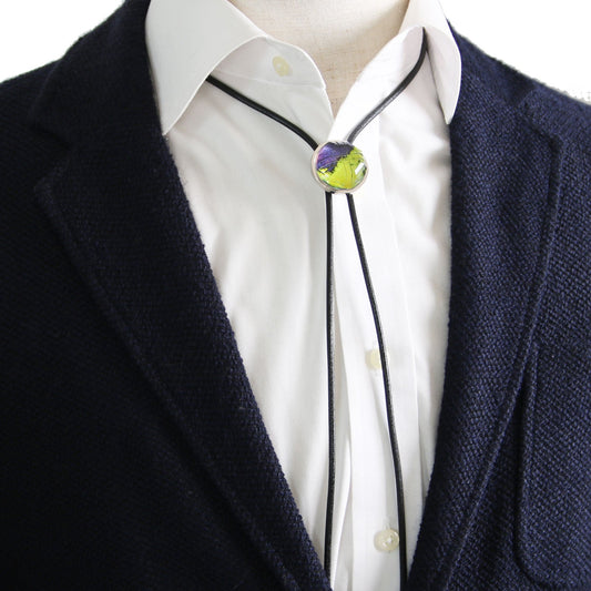 Leather Strap Bolo Tie Universe Blue Green TAMARUSAN