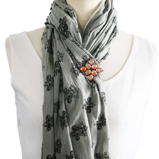 Scarf Clasp Orange Spiral Flower TAMARUSAN