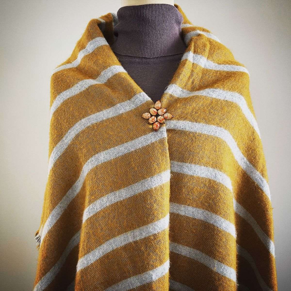 Scarf Clasp Orange Spiral Flower TAMARUSAN