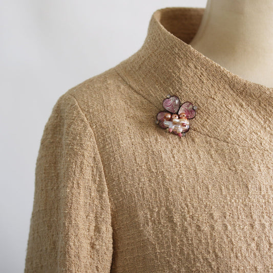 Brooch Clover Pink Freshwater Pearl Vortex TAMARUSAN