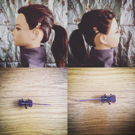 Hair Pin Butterfly Orange Rhinestone TAMARUSAN