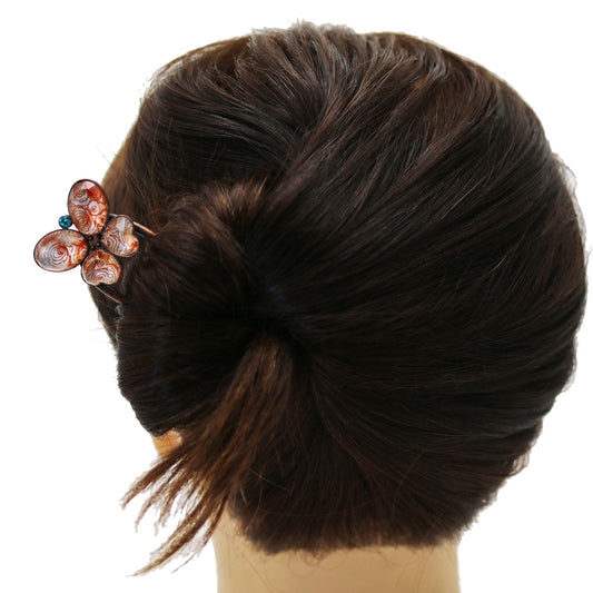 Double Prong Hair Stick Butterfly Orange TAMARUSAN