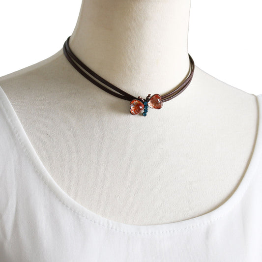Leather Choker Orange Butterfly TAMARUSAN