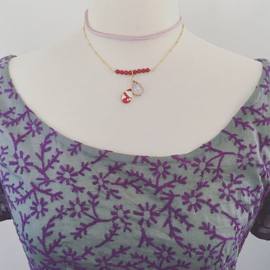 Pink Cord Choker Coral Double TAMARUSAN