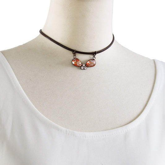 Choker Leather Carnelian Orange TAMARUSAN