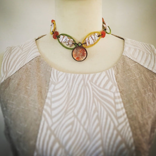 Choker Silk Thread Orange Freshwater Pearl TAMARUSAN