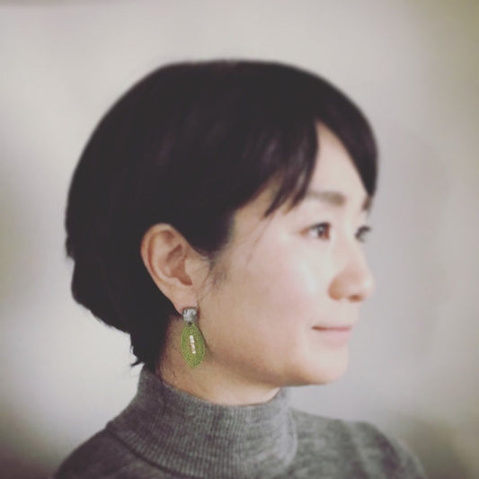 Studs Earrings Green Silk Thread TAMARUSAN