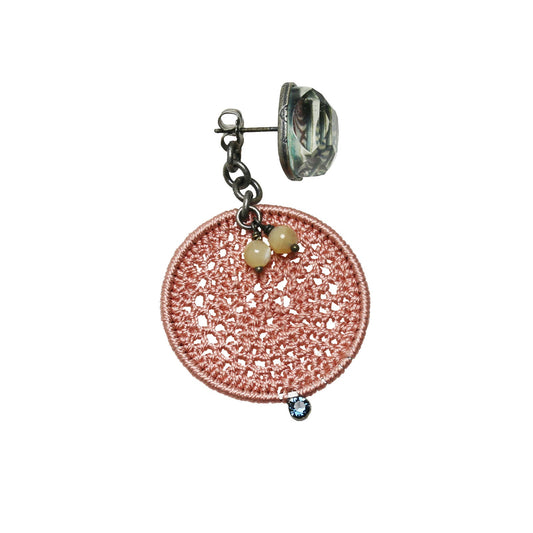 Stud Earrings Hoop Silk Pink Thread TAMARUSAN