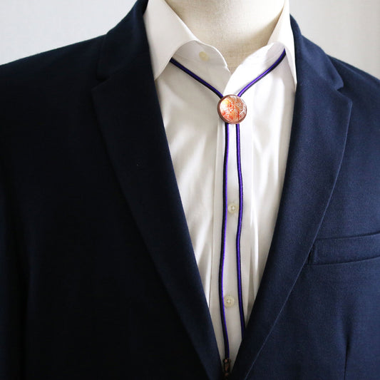 Silk Braid Bolo Tie Purple Spiral Orange TAMARUSAN