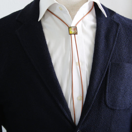 Leather Strap Bolo Tie Square Men's Necklace Multicolor TAMARUSAN