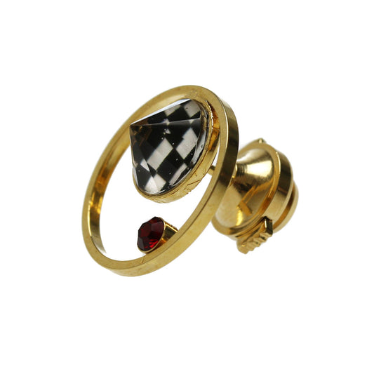 Pin Brooch Black White Checked Gold TAMARUSAN
