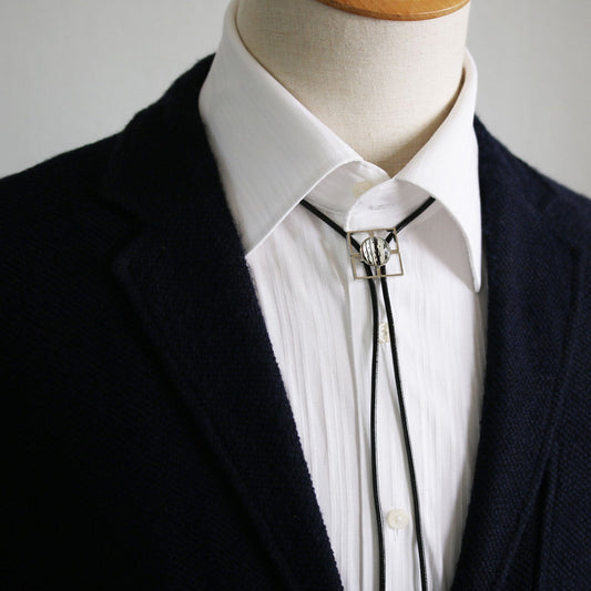 Leather Strap Bolo Tie Stripe Men Black TAMARUSAN
