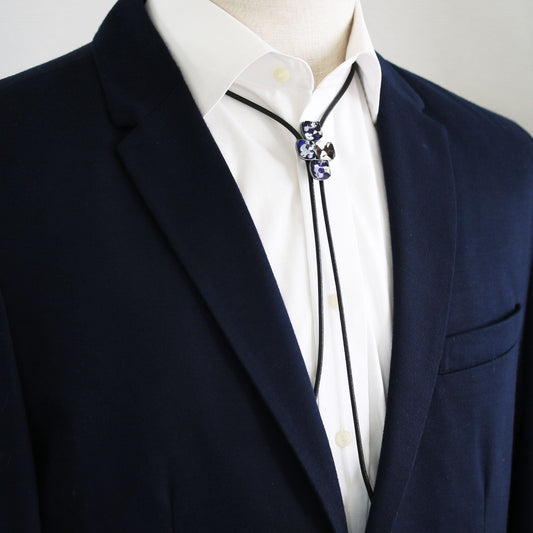 Leather Strap Bolo Tie Blue Black And White TAMARUSAN