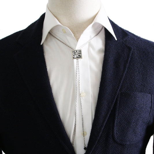 Chain Bolo Tie Square Black White TAMARUSAN