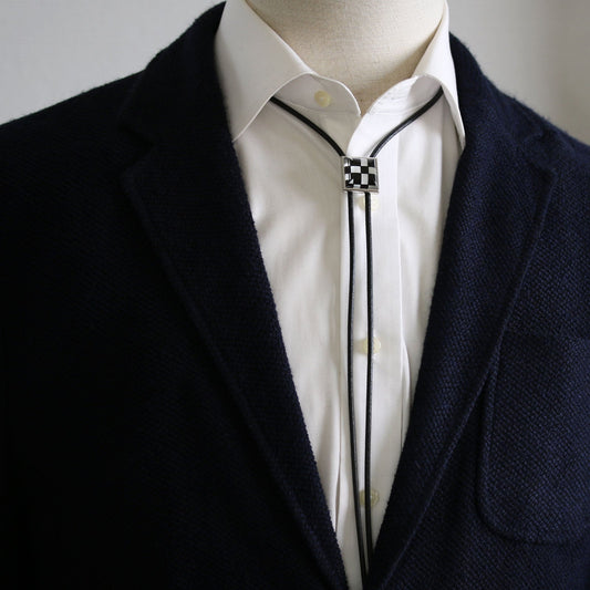 Leather Strap Bolo Tie Check Men's Accessory TAMARUSAN