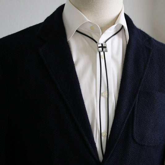 Leather Strap Bolo Tie Black White Cross Men's TAMARUSAN