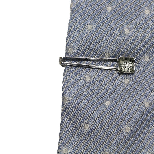 Simple Tie Clip Black White Arabesque Square TAMARUSAN