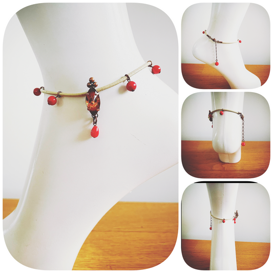 Anklet Leather String Lily Red Coral (Dye) TAMARUSAN