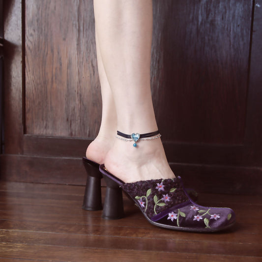 Anklet Leather Agate Blue Heart TAMARUSAN