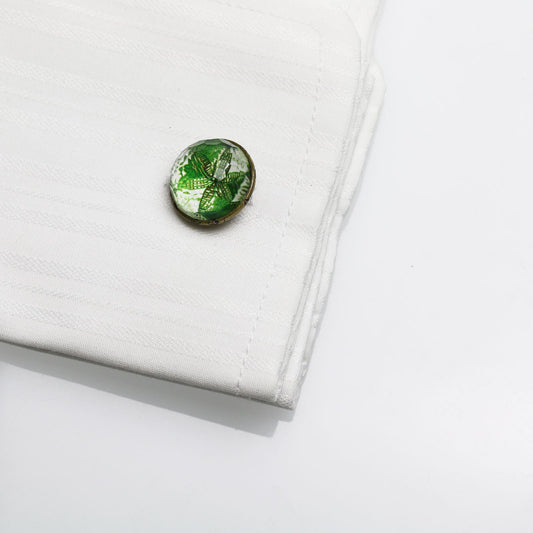 Cuff Links Green Lily Round TAMARUSAN