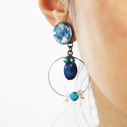 Hoop Earrings Blue Turquoise Lily TAMARUSAN
