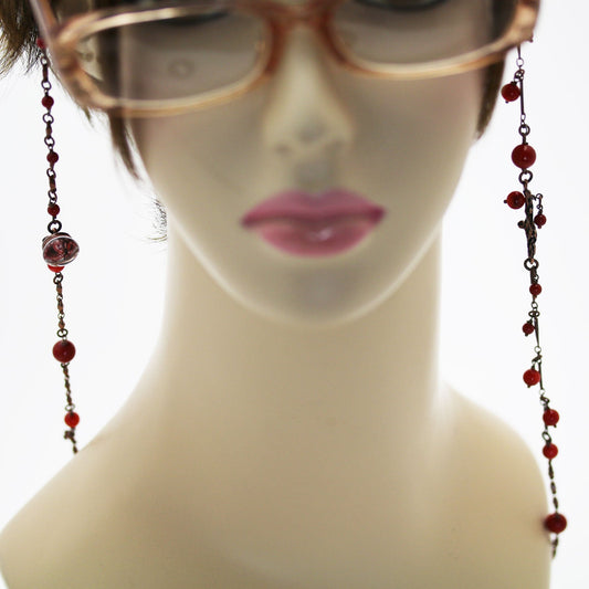 Eyeglasses Chain Necklace Coral Red Lily TAMARUSAN