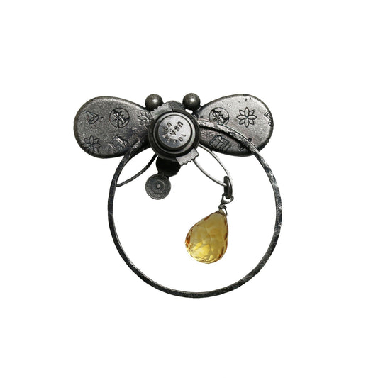 Eyeglass Holder Pin Brooch Dragonfly Lily Blue Citrine TAMARUSAN