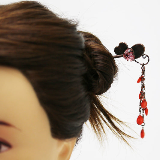 One Stick Hairpin Butterfly Red Coral (Dyed) TAMARUSAN