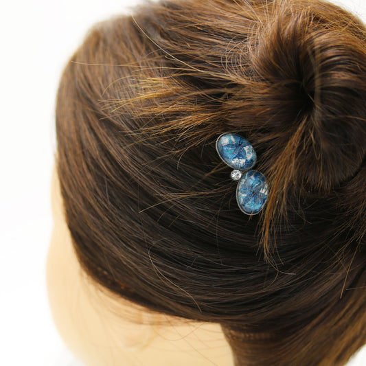 Double Prong Hair Stick Blue Lily Leaf TAMARUSAN