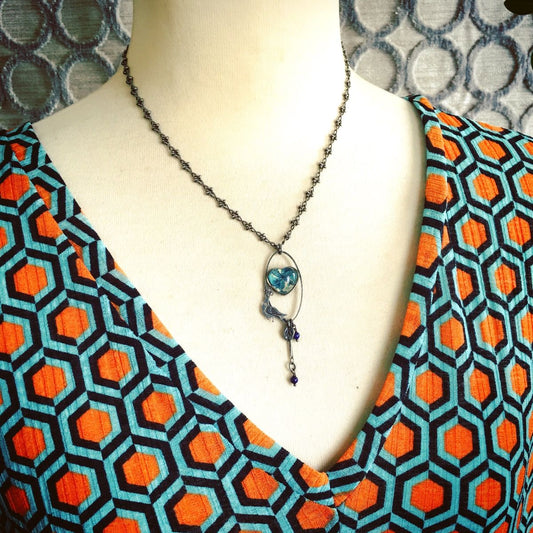 Long Necklace Purple Marble Blue TAMARUSAN