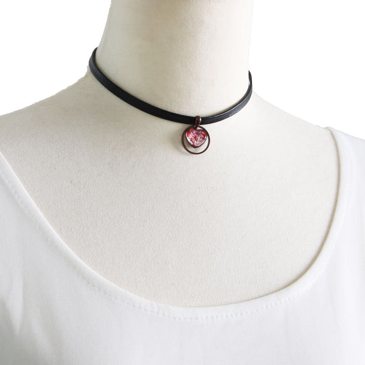 Leather Choker Red Lily Heart TAMARUSAN